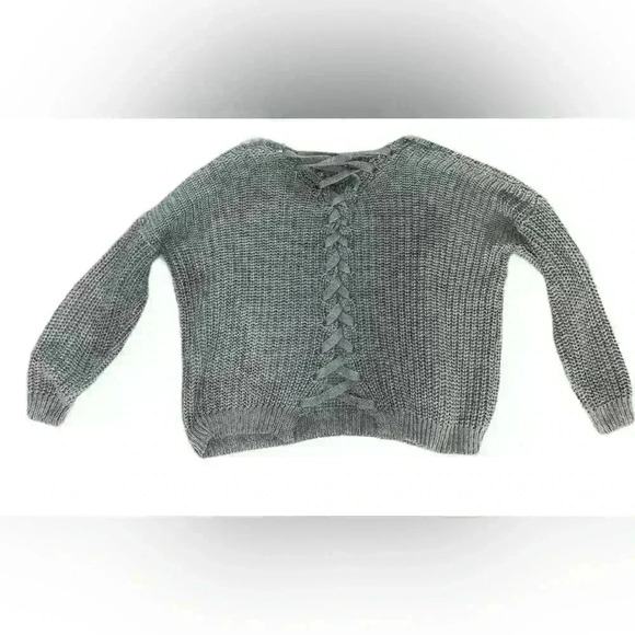 wild flower sweater Size Small Gray V Neck Ribbed Cubbed Comfy - Picture 2 of 7